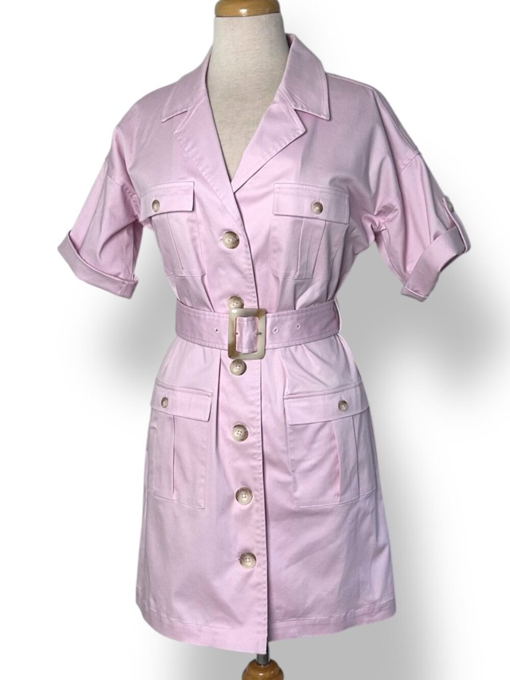 L'AGENCE Everest Safari Shirtdress Mini Lilac Snow Pink Button Up Belted Sz 2